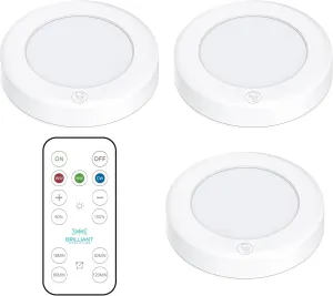 Brilliant Evolution Wireless LED Puck Light 3 Pack | Works With Remote Control | Under Cabinet , Closet Light | Battery Powered | Under Counter Lighting | Stick On Lights