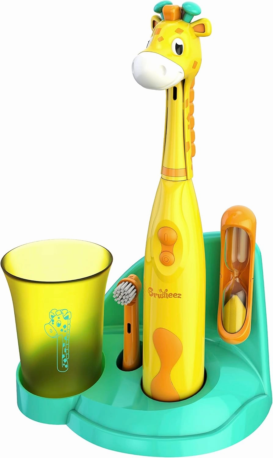 Brusheez Kids’ Electric Toothbrush Set - Safe & Effective for Ages 3  - Parent Tested & Approved with Gentle Bristles, 2 Brush Heads, Rinse Cup, 2-Minute Timer, & Storage Base (Jovie The Giraffe)
