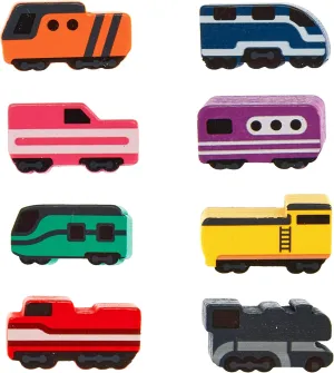 Brybelly 8-Pack Mexican Train Dominoes Tokens Premium Wood Upgrade Pack - Real Wood Markers Modeled After Real Trains - Detailed Colorful Screen Print - Great Gift - Board Game Tile Accessories