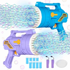 Bubble Gun,2-Pack 69 Holes Bubble Machine Gun with Light and 8 Bottles Bubbles Solution,Bubble Blower for Toddlers Summer Outdoor Toys Games Party Favors Gifts(Purple Blue)