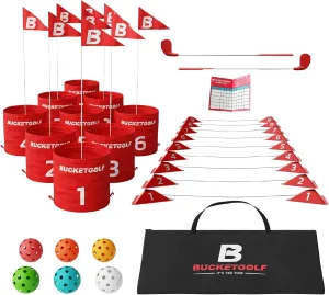 bucketgolf 9 Hole Bundle - Outdoor Golf Game for All Ages. Adults, Kids, Family. Play Anywhere - Yards, Beach, Park, Backyard. Includes 2 Clubs (1 RH   1 LH)