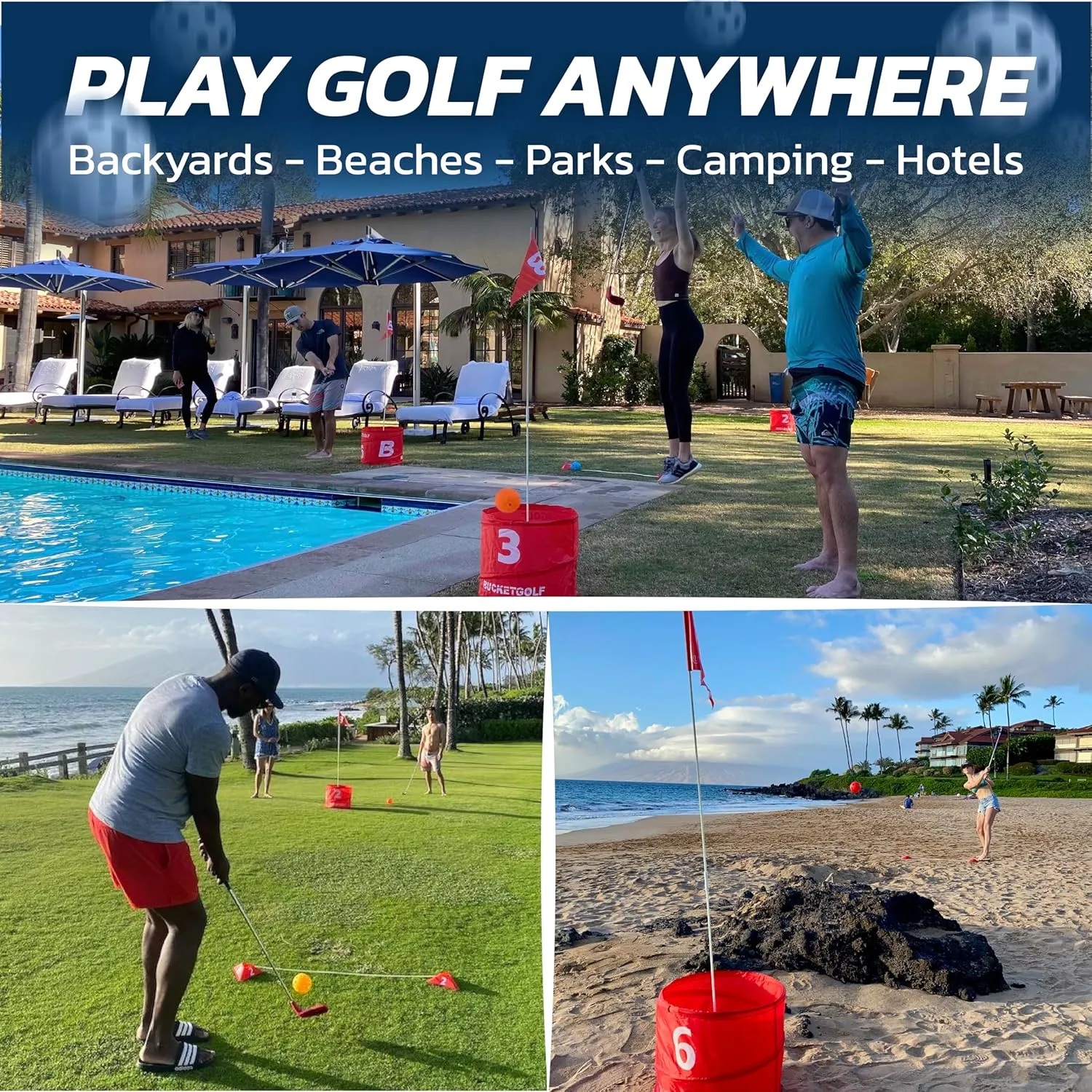 bucketgolf 9 Hole Bundle - Outdoor Golf Game for All Ages. Adults, Kids, Family. Play Anywhere - Yards, Beach, Park, Backyard. Includes 2 Clubs (1 RH   1 LH)