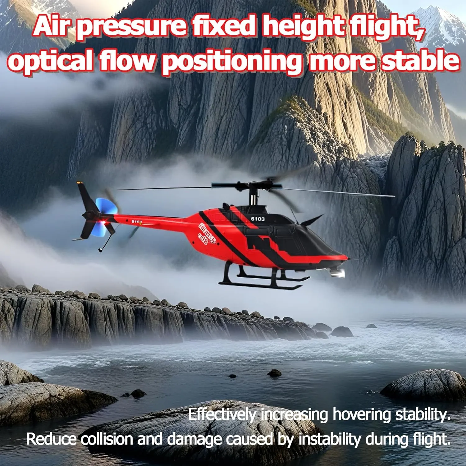 C138 1/33 Scale 206 Bell RC Helicopter for Adults - Optical Flow Positioning, 2.4G 6CH, 6-Axis Gyro, Altitude Hold, Heli Single Rotor, 10-12min Flight, Easy Control for Beginners (3 Batteries)