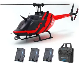 C138 1/33 Scale 206 Bell RC Helicopter for Adults - Optical Flow Positioning, 2.4G 6CH, 6-Axis Gyro, Altitude Hold, Heli Single Rotor, 10-12min Flight, Easy Control for Beginners (3 Batteries)