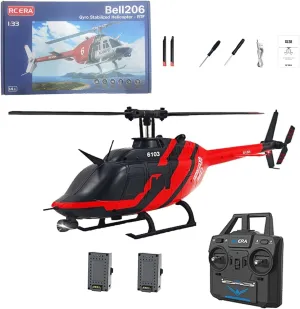 C138 Bell 206 RC Helicopter for Adults, 1/33 2.4G 6CH 6-Axis Gyro Brushless Optical Flow Positioning Helicopter Altitude Hold Aileron-Free Aircraft - RTF /2 Battery