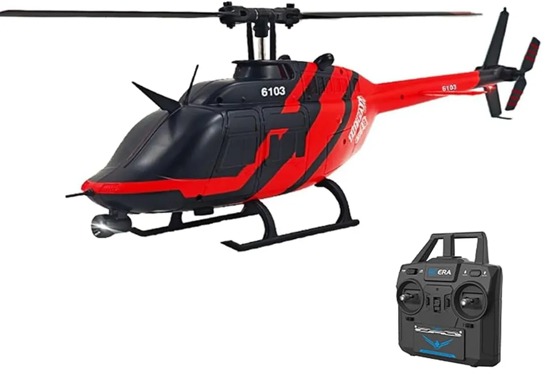 C138 Bell 206 RC Helicopter for Adults, 1/33 2.4G 6CH 6-Axis Gyro Brushless Optical Flow Positioning Helicopter Altitude Hold Aileron-Free Aircraft - RTF /2 Battery