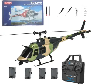 C138 Bell 206 RC Helicopter for Adults, 1/33 2.4G 6CH 6-Axis Gyro Brushless Optical Flow Positioning Helicopter Altitude Hold Aileron-Free Aircraft - RTF /4 Battery