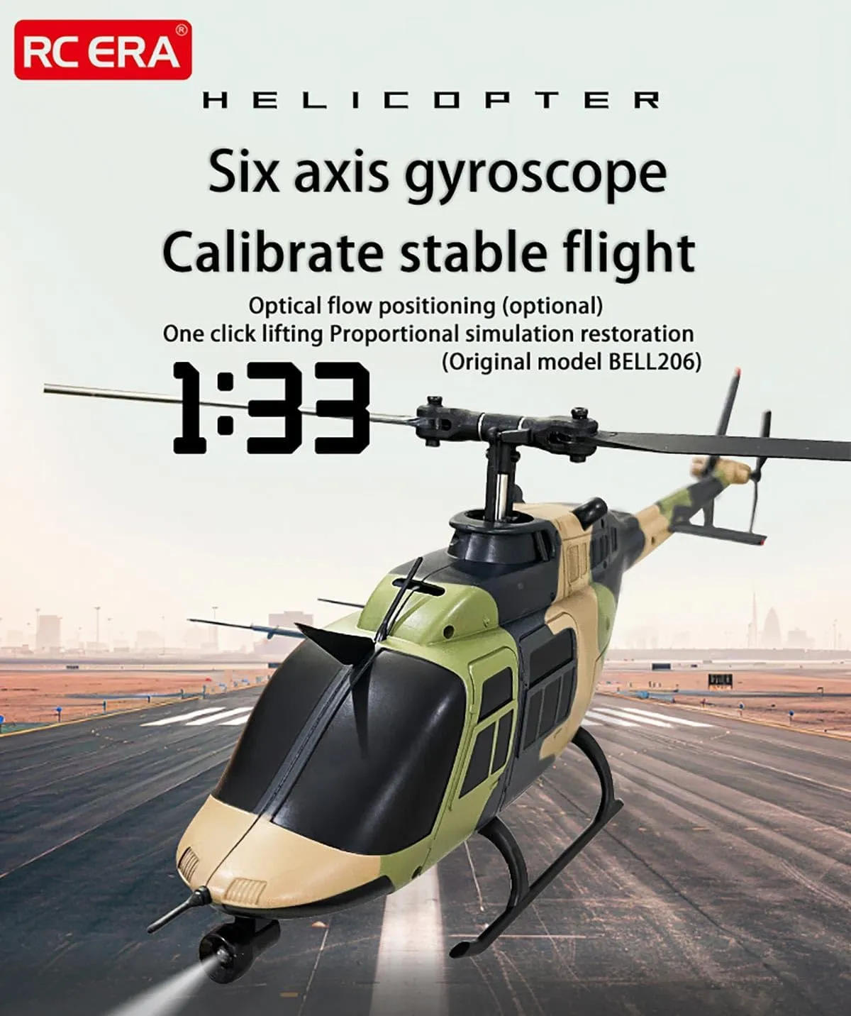 C138 Bell 206 RC Helicopter for Adults, 1/33 2.4G 6CH 6-Axis Gyro Brushless Optical Flow Positioning Helicopter Altitude Hold Aileron-Free Aircraft - RTF /4 Battery