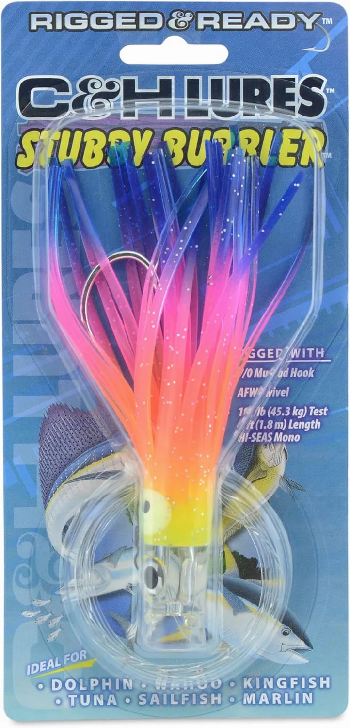 C&H Lures Stubby Bubbler Saltwater Fishing Lures - Rigged & Ready, 5.5 inches - Creates Bubble Trail - Light Tackle Fishing Lures Saltwater - Perfect for Saltwater Fishing