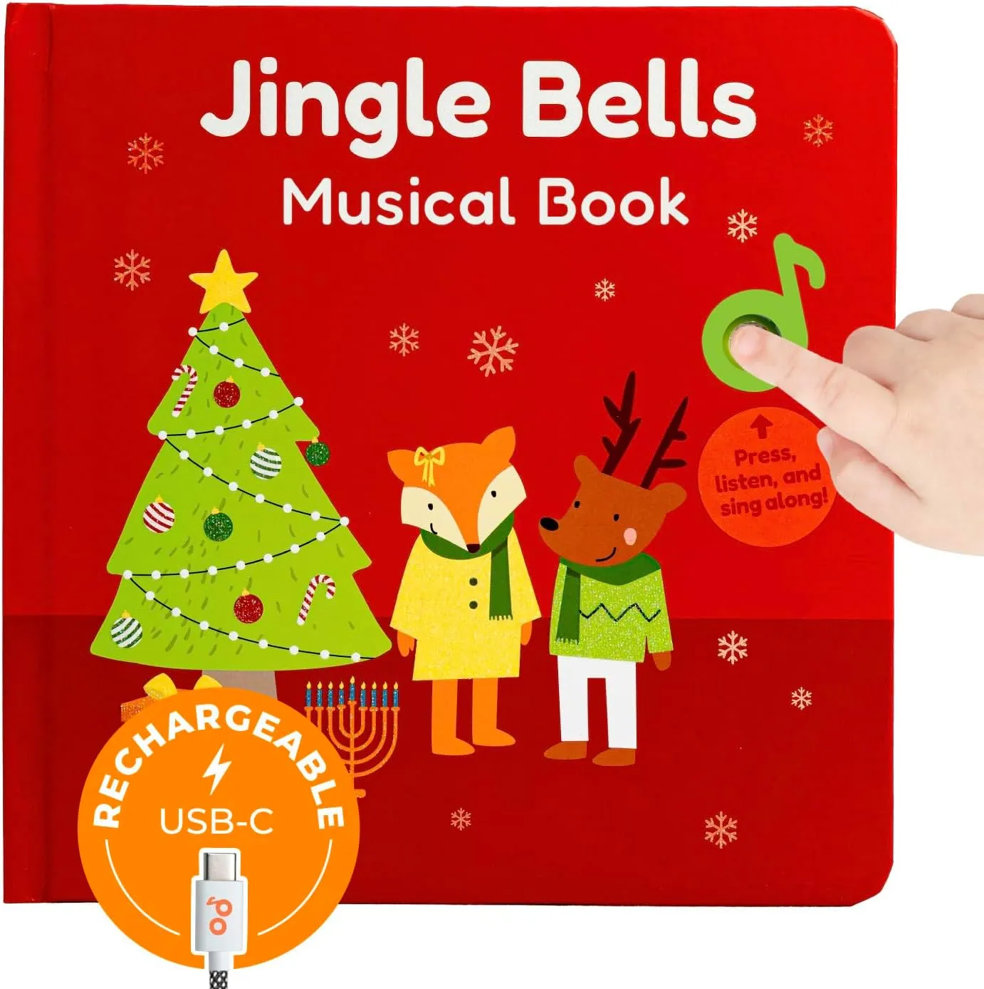 Cali's Books Jingle Bells USB-C Rechargeable Christmas Musical Book - Toddler Interactive Christmas Books for Kids and Babies - Sound Books for Toddlers 1-3 - Baby