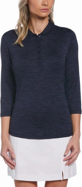 Callaway Women's 3/4 Sleeve Space Dye Golf Polo, Stretch Seams, Moisture-Wicking, Sun Protection, Textured Recycled Fabric