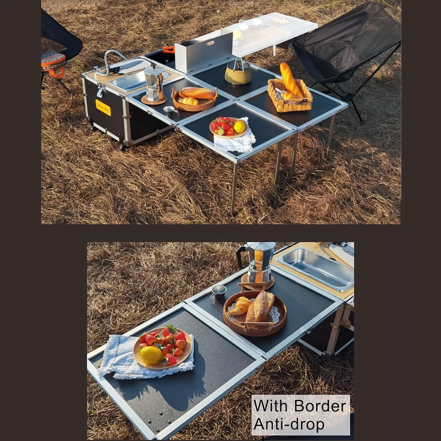 Camp Kitchen with Sink and Stove Camp Table Camping Kitchen Station Camp Cooking Set Camping Box with Wheels Portable Kitchen with Storage (Size : Add 1 Extra Table)