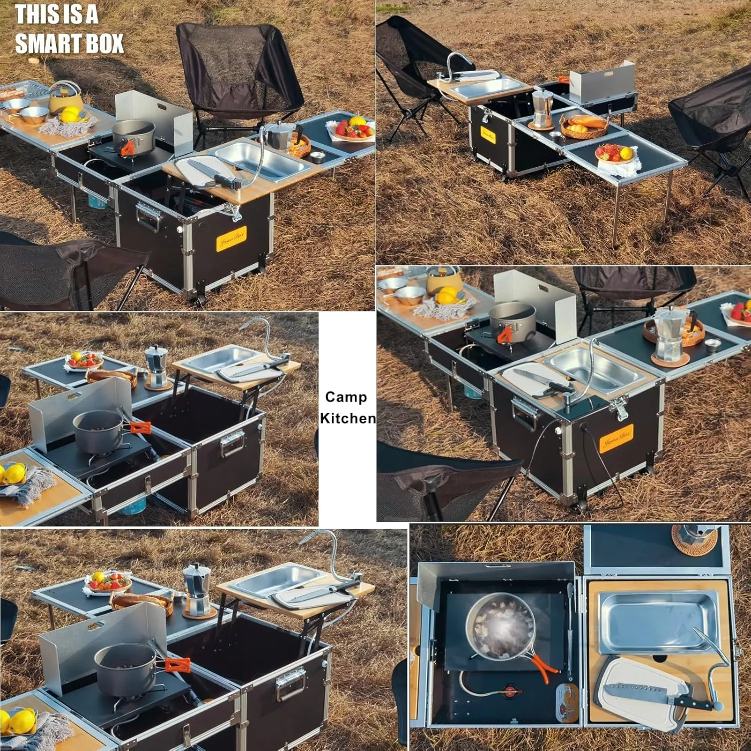 Camp Kitchen with Sink and Stove Camp Table Camping Kitchen Station Camp Cooking Set Camping Box with Wheels Portable Kitchen with Storage (Size : Add 1 Extra Table)