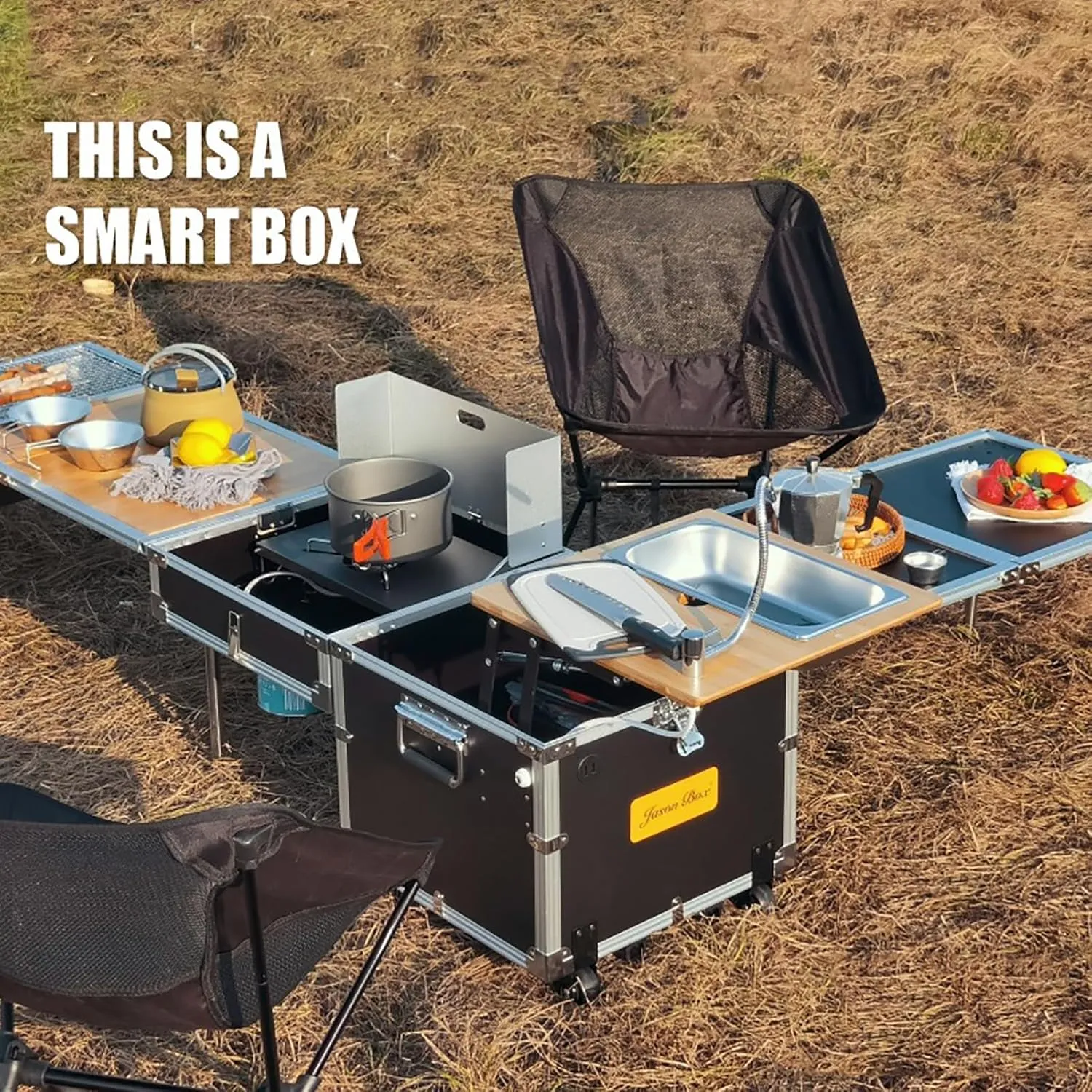 Camp Kitchen with Sink and Stove Camp Table Camping Kitchen Station Camp Cooking Set Camping Box with Wheels Portable Kitchen with Storage (Size : Add 1 Extra Table)