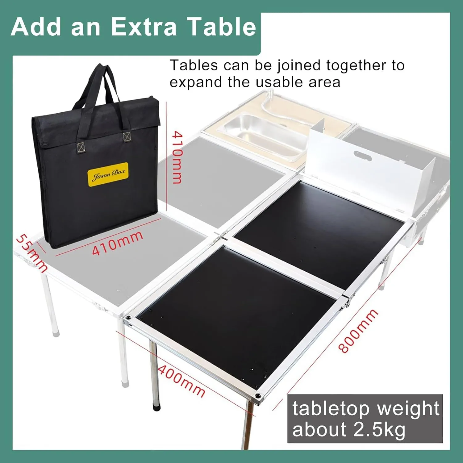Camp Kitchen with Sink and Stove Camp Table Camping Kitchen Station Camp Cooking Set Camping Box with Wheels Portable Kitchen with Storage (Size : Add 1 Extra Table)