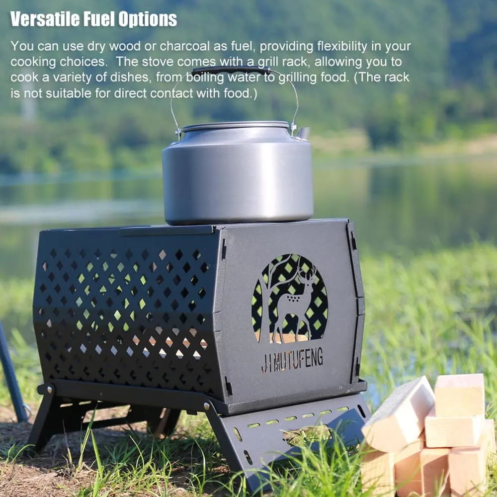 Campfire Stand Portable Wood Burning Camp Stove Carbon Steel Folding Firewood Stove for Outdoors Cooking Camping Picnic Backpacking Hiking