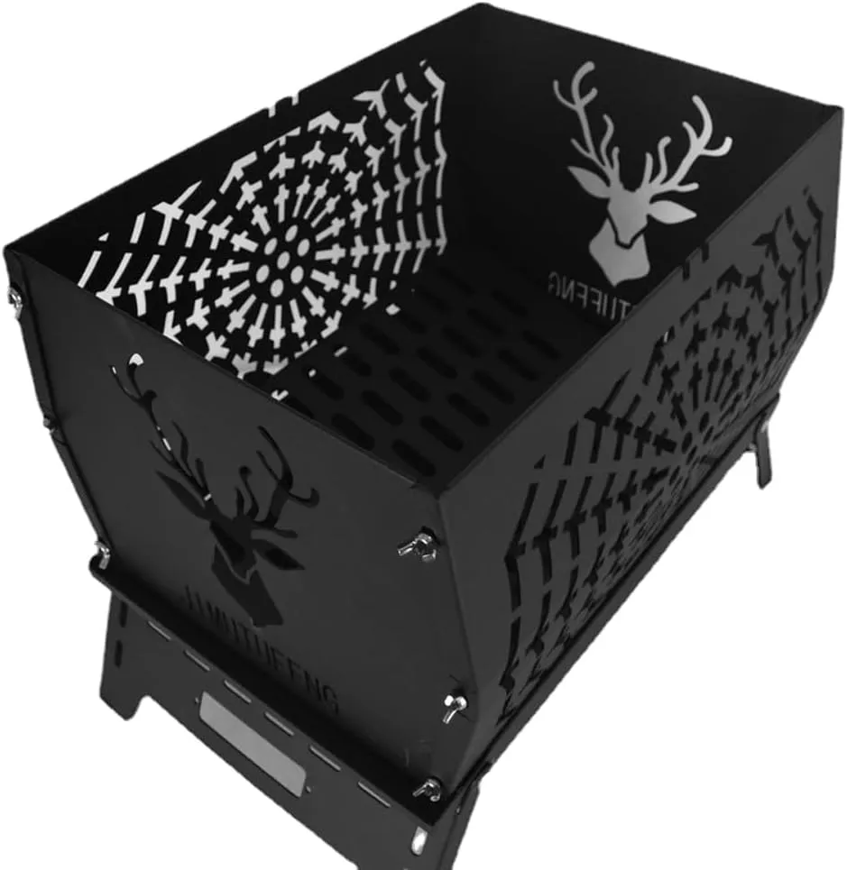 Campfire Stand Portable Wood Burning Camp Stove Carbon Steel Folding Firewood Stove for Outdoors Cooking Camping Picnic Backpacking Hiking