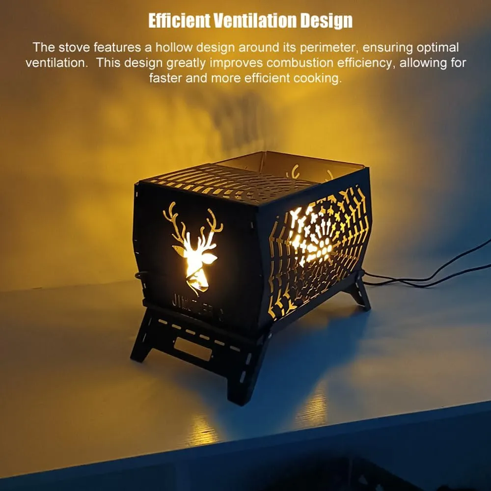 Campfire Stand Portable Wood Burning Camp Stove Carbon Steel Folding Firewood Stove for Outdoors Cooking Camping Picnic Backpacking Hiking