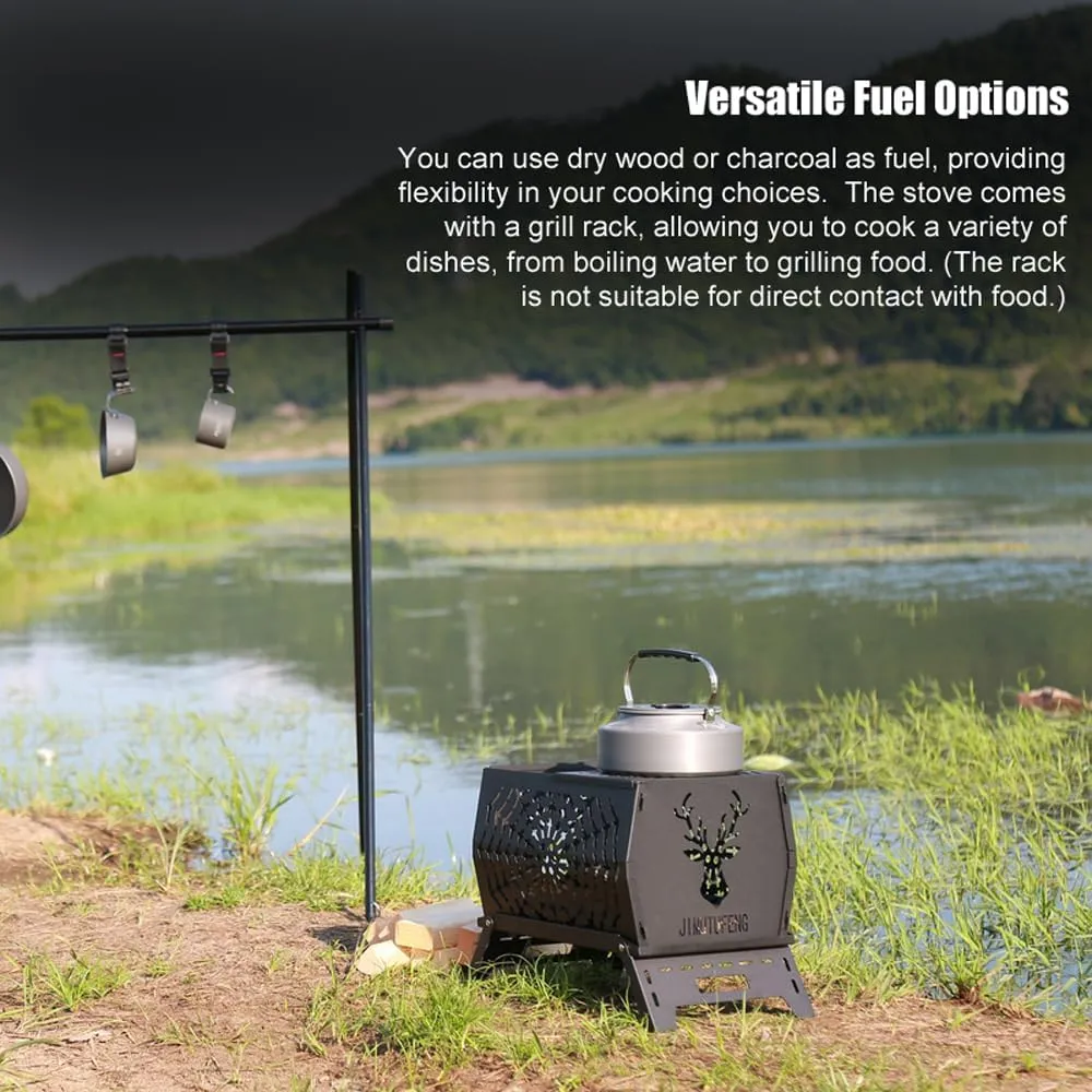 Campfire Stand Portable Wood Burning Camp Stove Carbon Steel Folding Firewood Stove for Outdoors Cooking Camping Picnic Backpacking Hiking