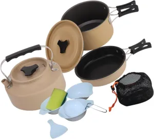 Camping Cookware Set Frying Pan Folded Handle with Carry Bag for 3-4 People Kettle Cooking Pot for Camping Picnic Hiking Home