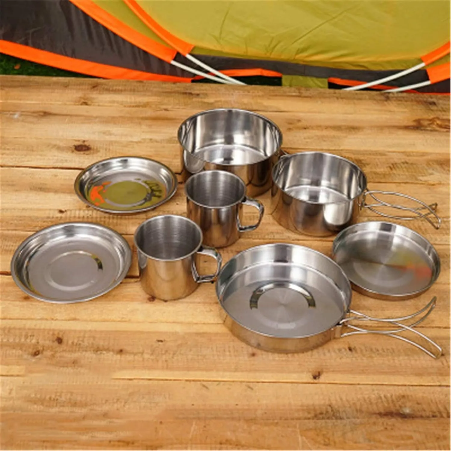Camping Cookware Stainless Steel Camping Backpacking Cookware Kit Kit Camp Cooking Camping Cookware Picnic Camp Cooking Outdoor Camping Cookware (Color : Silver, Size : 5-6 people) (Silver 5)