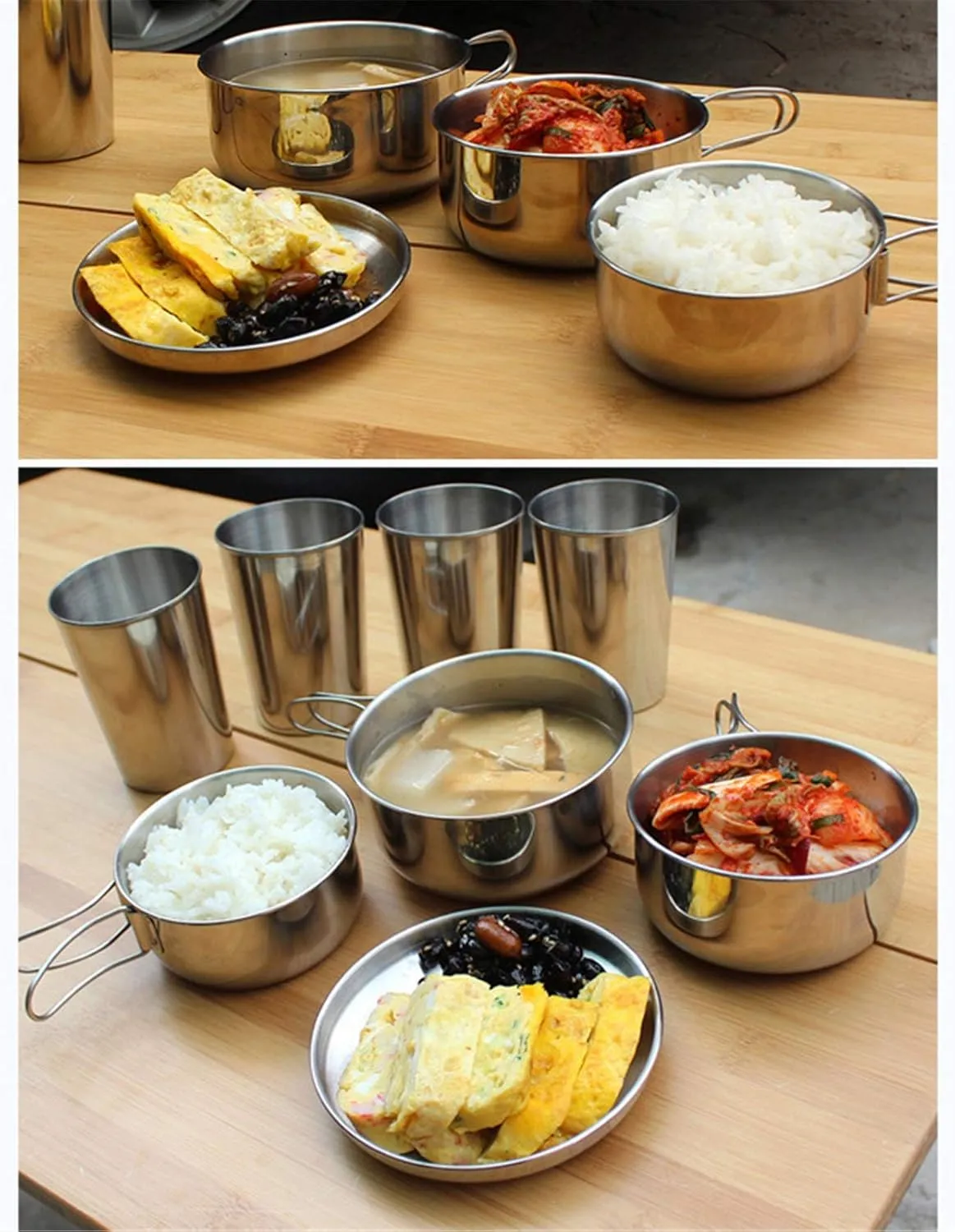 Camping Cookware Stainless Steel Camping Backpacking Cookware Kit Kit Camp Cooking Camping Cookware Picnic Camp Cooking Outdoor Camping Cookware (Color : Silver, Size : 5-6 people) (Silver 5)