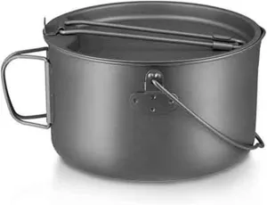 Camping Hanging Pot Outdoor Cooking Kettle with Lid Pan Folding Lunch Box Camping Pot for Hiking Picnic