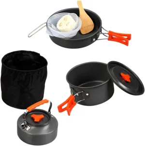 Camping Kettle Portable Cooking Kit 10-in-1 Picnic Cookware Set for Outdoor