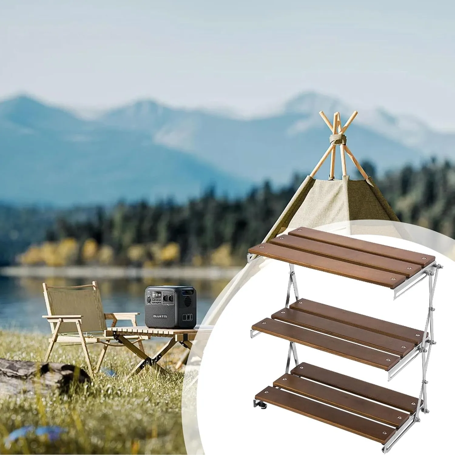 Camping Rack - Portable Camping Rack, Picnic Cooking Stand, Bbq Storage Organizer | Foldable 3 Layered Picnic Desk Display Organizer, Stable Camping Shelving Organizer Sturdy for Picnic Bbq Cooking