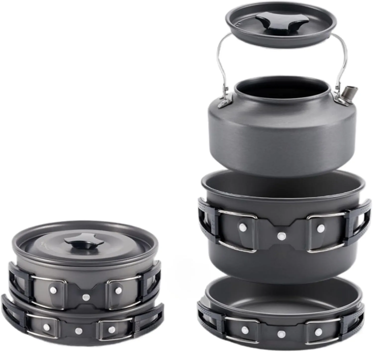Camping Set 1-3 Person Camping Cookware Teapot Frying Pan Portable Stove Pot Set with Utensils, Black, Medium