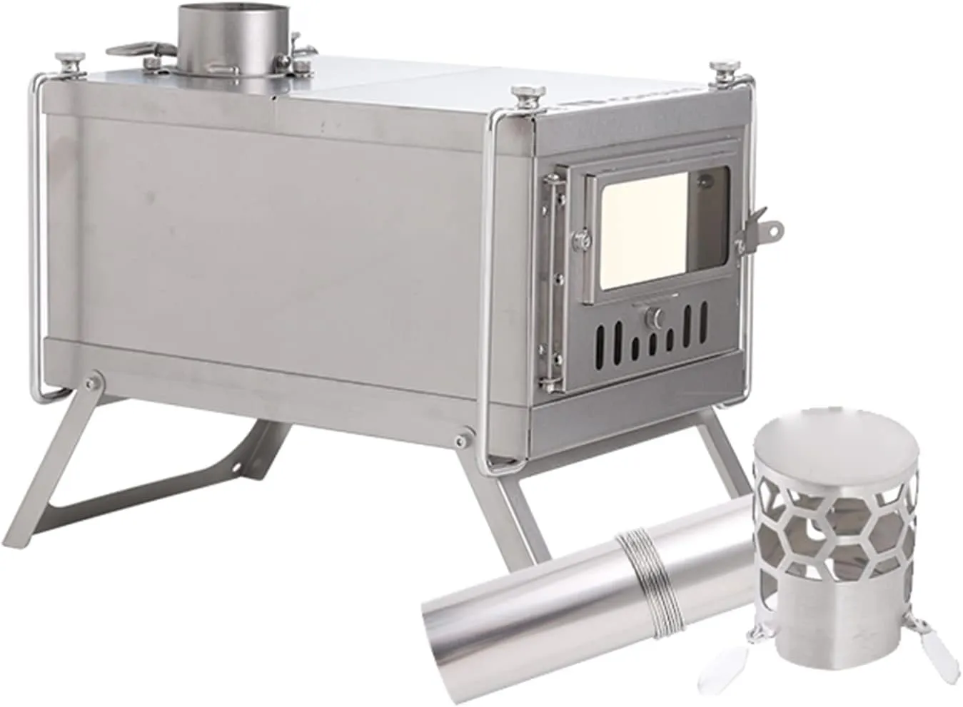 Camping Wood Burning Stove, Stainless Steel Compact Portable Tent Stove with Chimney Pipes for Backpacking Hiking Travel Outdoor Cooking Picnic BBQ