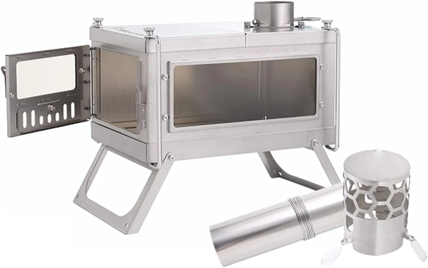 Camping Wood Burning Stove, Stainless Steel Compact Portable Tent Stove with Chimney Pipes for Backpacking Hiking Travel Outdoor Cooking Picnic BBQ