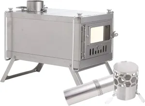 Camping Wood Burning Stove, Stainless Steel Compact Portable Tent Stove with Chimney Pipes for Backpacking Hiking Travel Outdoor Cooking Picnic BBQ