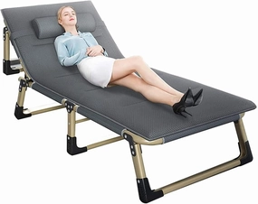 Camping Cot, Portable Foldable Outdoor Recliner Bed with Carry Bag for Adults Kids,Breathable Fabric Heavy Duty Cot for Traveling,Office,Beach Vocation and Home Lounging