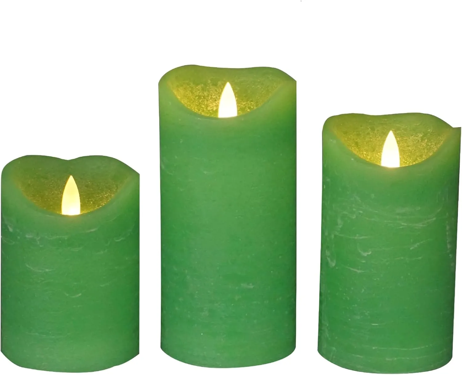 CANDLE CHOICE Battery Operated Flameless Candles with Timer Real Wax Realistic Flickering Electric LED Pillars Automatic Built-in Daily Cycle Timer 6-Hour on 18-Hour Off 3 Pack Rustic Texture Green