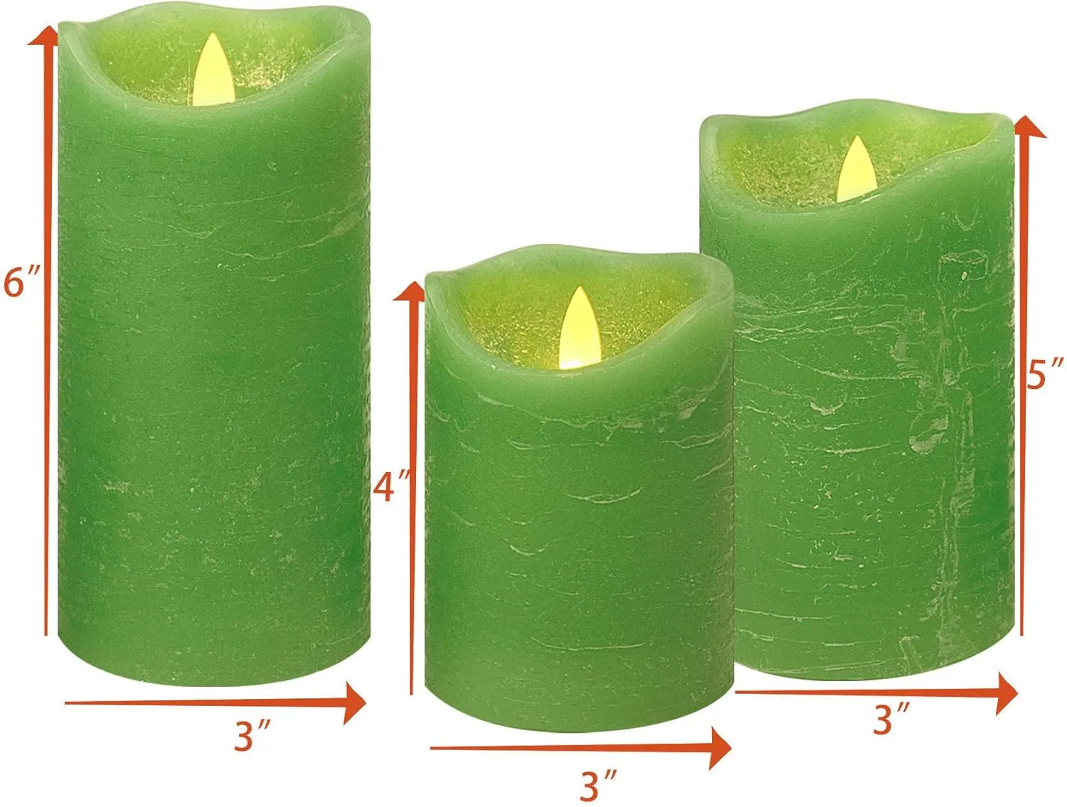 CANDLE CHOICE Battery Operated Flameless Candles with Timer Real Wax Realistic Flickering Electric LED Pillars Automatic Built-in Daily Cycle Timer 6-Hour on 18-Hour Off 3 Pack Rustic Texture Green