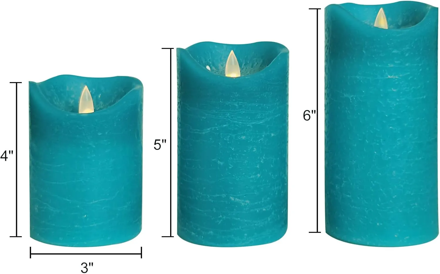 CANDLE CHOICE Battery Operated Flameless Candles with Timer Real Wax Realistic Flickering Electric LED Pillars Automatic Built-in Daily Cycle Timer 6-Hour on 18-Hour Off Set of 3 Rustic Texture Teal