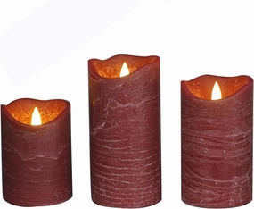 CANDLE CHOICE Battery Operated Flameless Candles with Timer Real Wax Realistic Flickering Electric LED Pillars Automatic Built-in Daily Cycle Timer 6-hour on 18-hour off 3 Pack Rustic Texture Burgundy