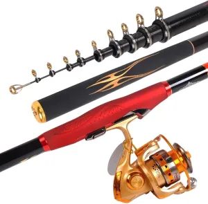 Carbon Sea Rod Telescopic Casting Fishing Rod and Reel Combo Set 2.1M 2.4M 2.7M 3M 3.6M Portable Fishing Pole for Rivers Lakes Streams & Ponds(2.4M)