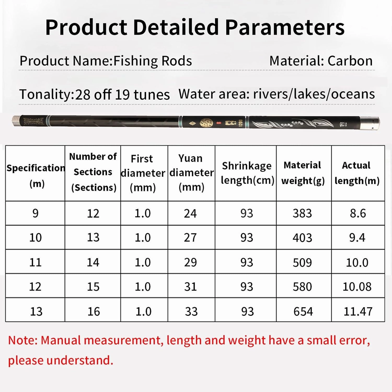 Carbon Fiber Telescopic Fishing Pole Ultra-Light and Ultra-Hard Casting Fishing Rods Fishing Stick for Dykes Reservoirs Shoal 9m 10m 11m 12m 13m