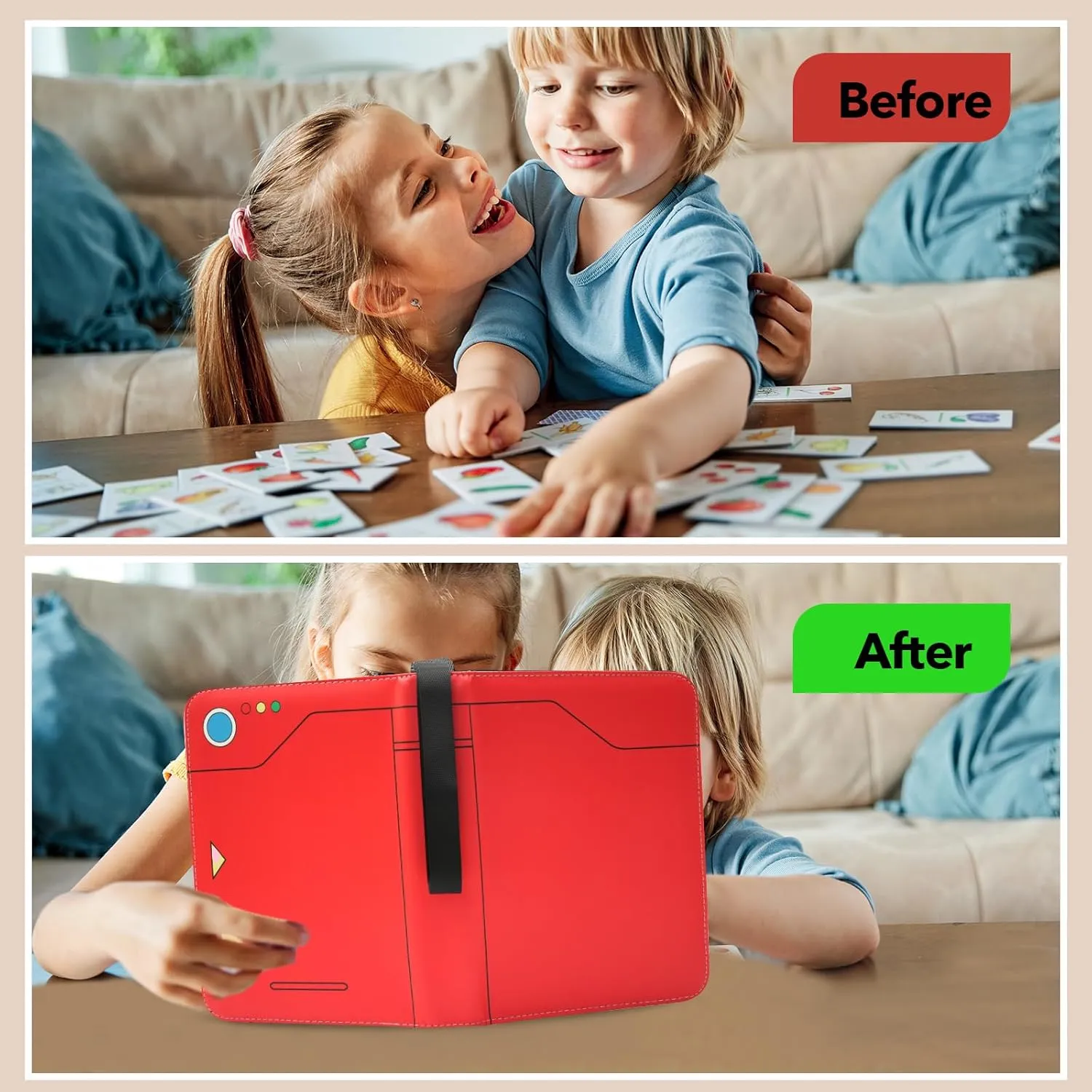 Card Binder 80 Pockets Hold Oversized Big Card & 4 Pocket with 10 Removable Sleeves, Sports Trading Card Binder with Wrist Strap, Trading Card Collector Zipper Album Holder (XL 80   S 40, Red)