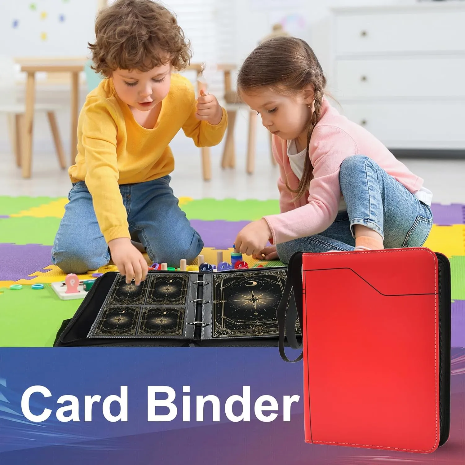 Card Binder 80 Pockets Hold Oversized Big Card & 4 Pocket with 10 Removable Sleeves, Sports Trading Card Binder with Wrist Strap, Trading Card Collector Zipper Album Holder (XL 80   S 40, Red)