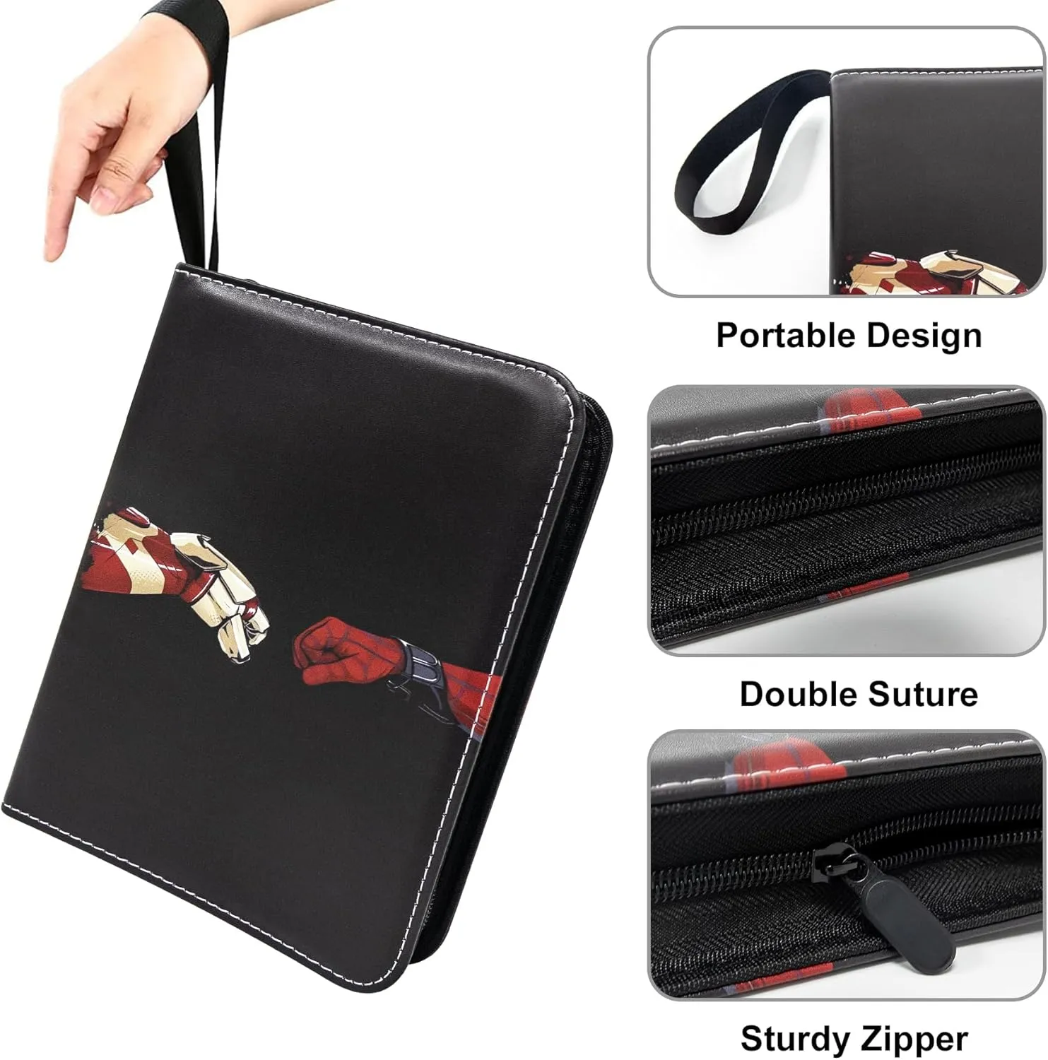 Card Binder for Cards,4 Pocket with 50 Sleeves up to 400 Cards,Waterproof Avengers Card Storage Bag for Boys,Games Cards Display Case