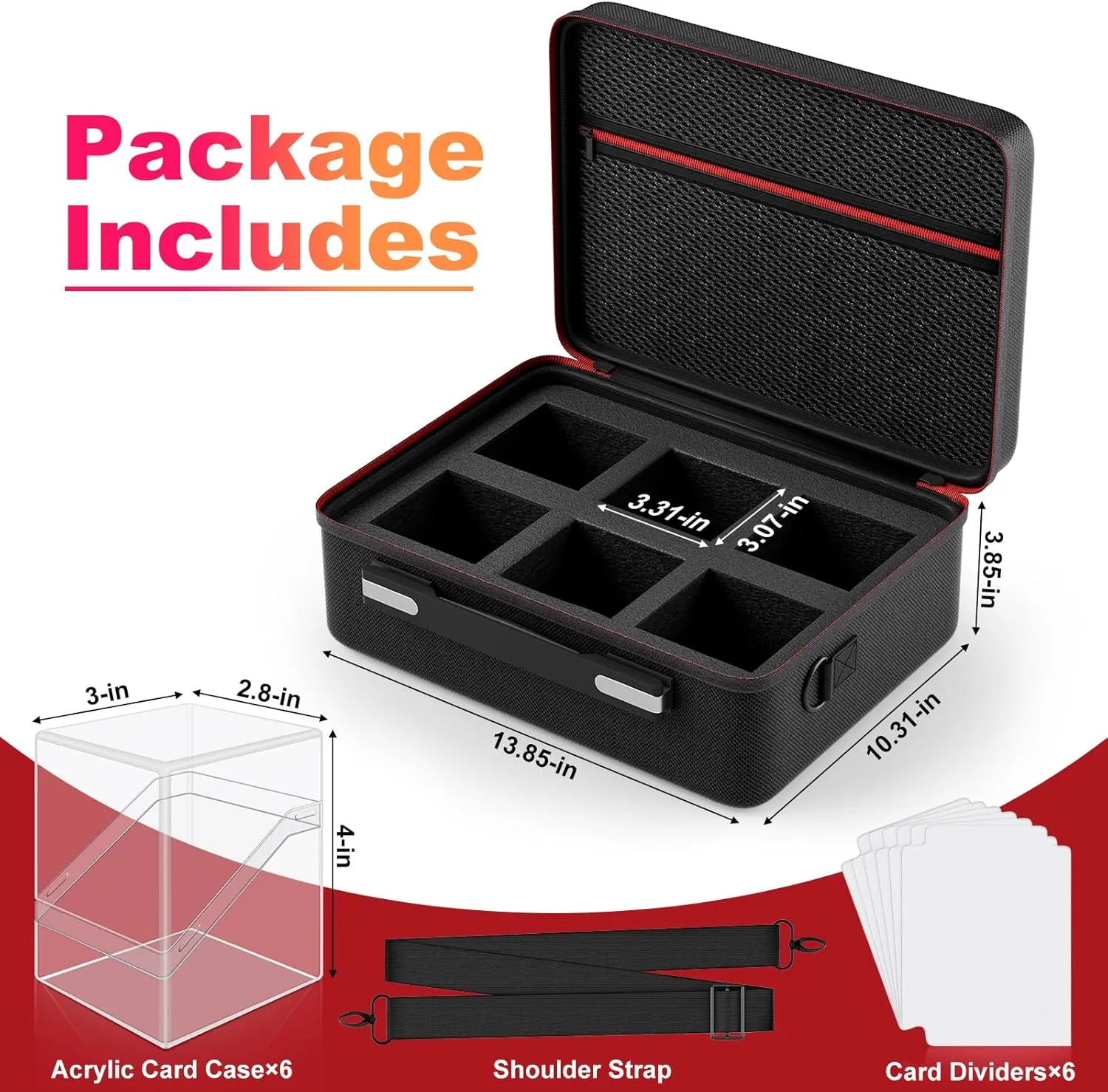 Card Deck Box with Portable Case, 6 Pack Clear Commander Deck Box with 6 Dividers, Holds 600  Double Sleeved Cards, Fit for MTG, YuGiOh, TCG