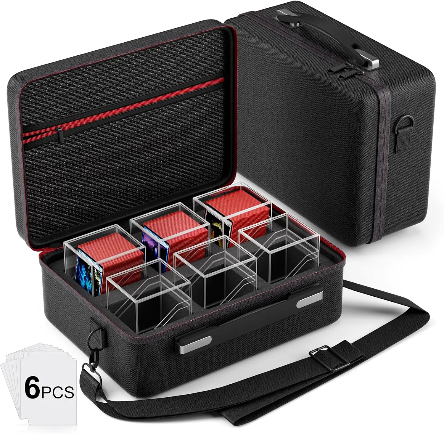 Card Deck Box with Portable Case, 6 Pack Clear Commander Deck Box with 6 Dividers, Holds 600  Double Sleeved Cards, Fit for MTG, YuGiOh, TCG