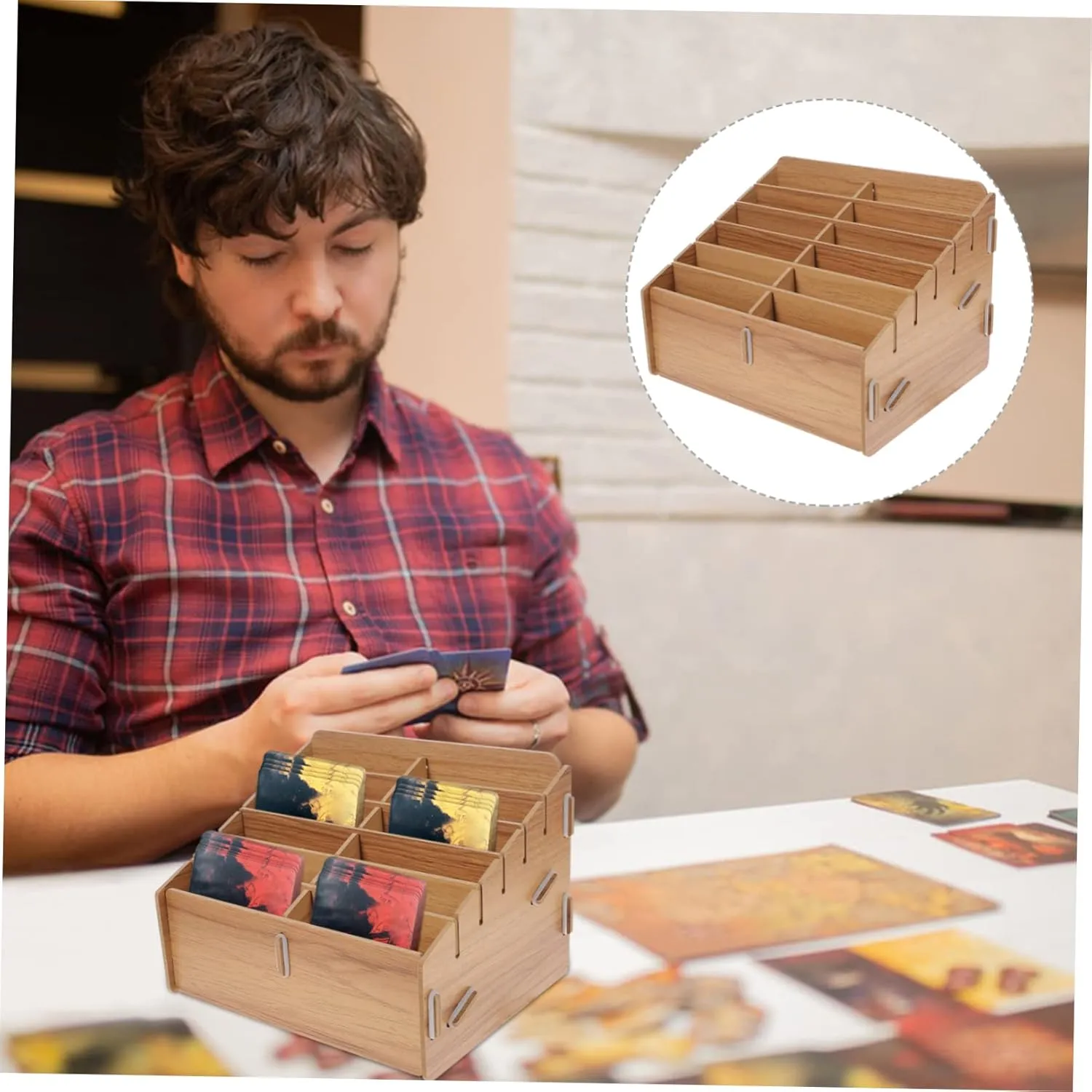 Card Storage Box Wooden Case for Game Cards Big Compact Smooth Edges for Home Game Decks Wooden Organizer