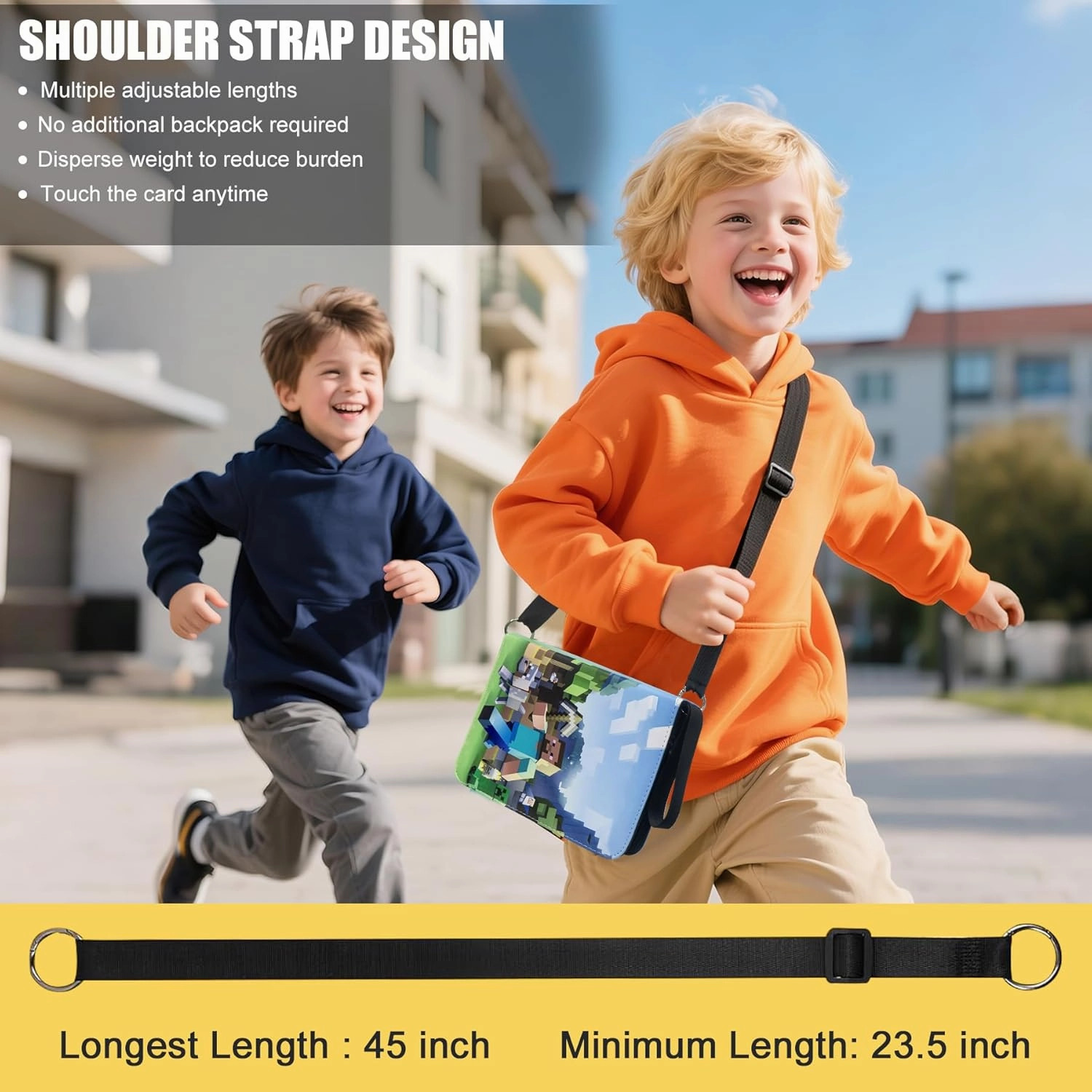Card Binder with Shoulder Strap, 4 Pocket with 50 Sleeves up to 400 Cards, Waterproof Card Storage Bag for Kids, Minecraft Game Cards Display Case