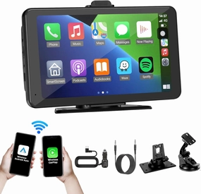 Carplay Screen for Car, 7" HD Portable Car Stereo Touch Screen with Wireless Android Auto, Car Touch Screen Car Play with Mirror Link/AUX/FM/Bluetooth/Auto Connect, Carplay for All Vehicles