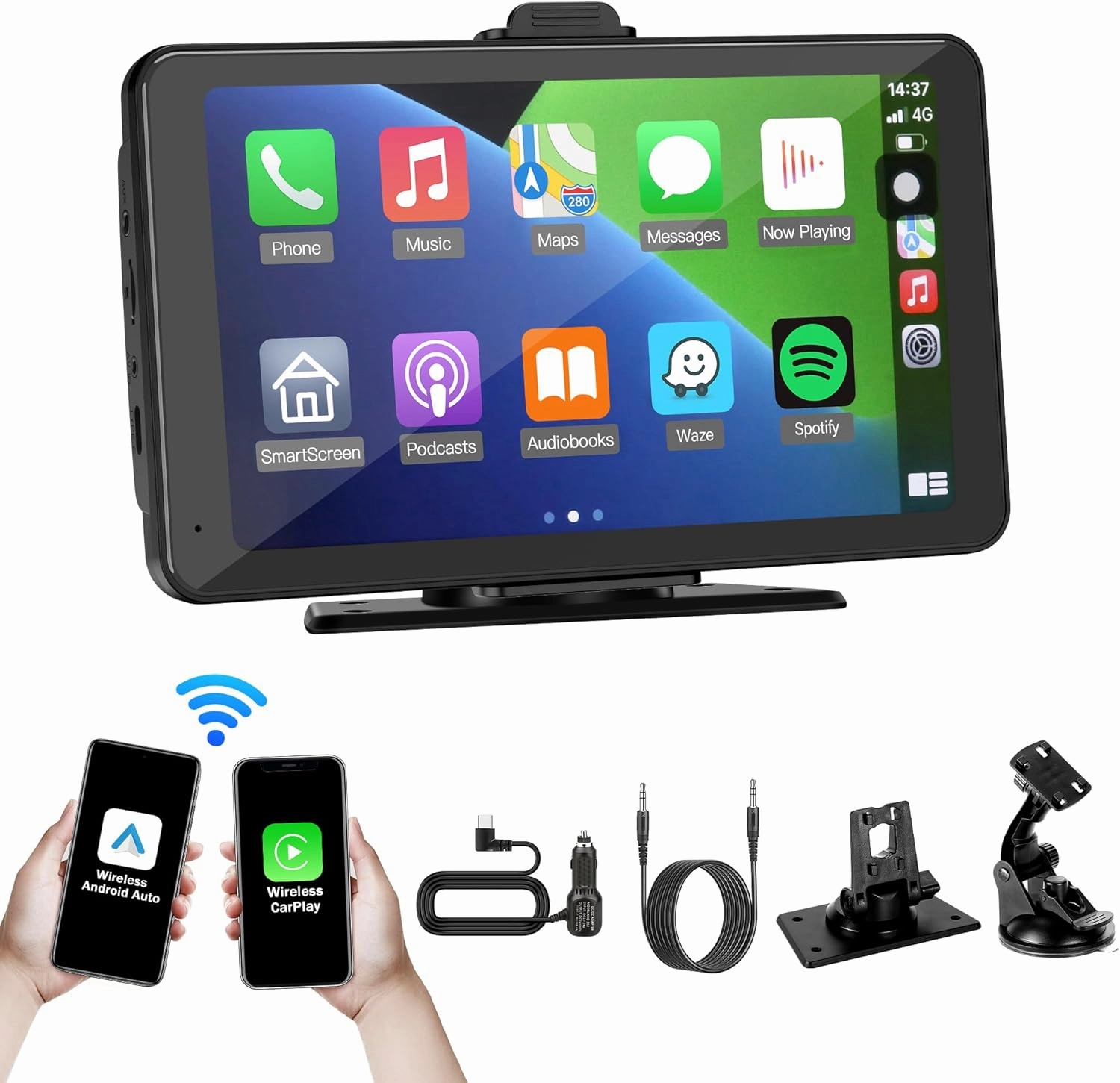 Carplay Screen for Car, 7" HD Portable Car Stereo Touch Screen with Wireless Android Auto, Car Touch Screen Car Play with Mirror Link/AUX/FM/Bluetooth/Auto Connect, Carplay for All Vehicles