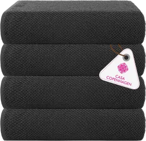 CASA COPENHAGEN Popcorn Textured 4 Pieces Bath Towel Set- Pine Grey, 550 GSM 4 Bath Towel Rough & Tough Use Cotton Towels Gift Set for Bathroom